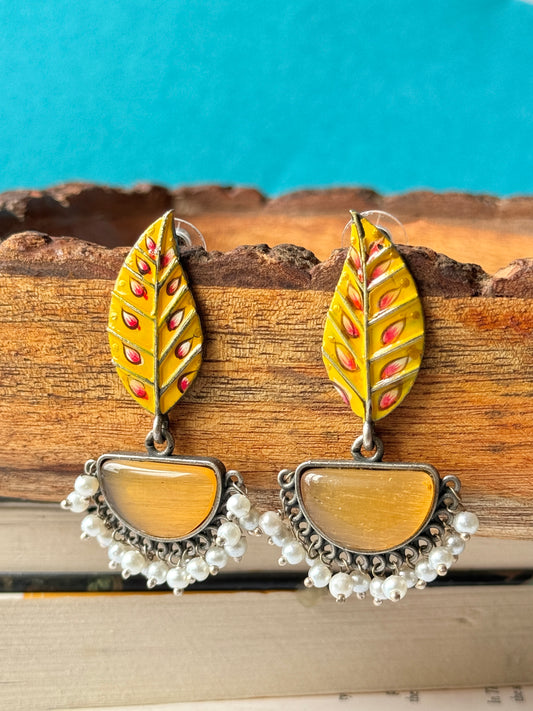 Hand-Painted Leaf Hanging Earrings