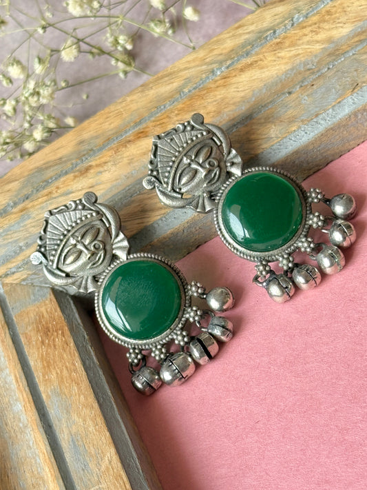 Silver Lookalike Silk Stone Embedded Face Earrings