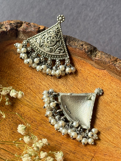 Silver Lookalike Oxidised Engraved Earrings