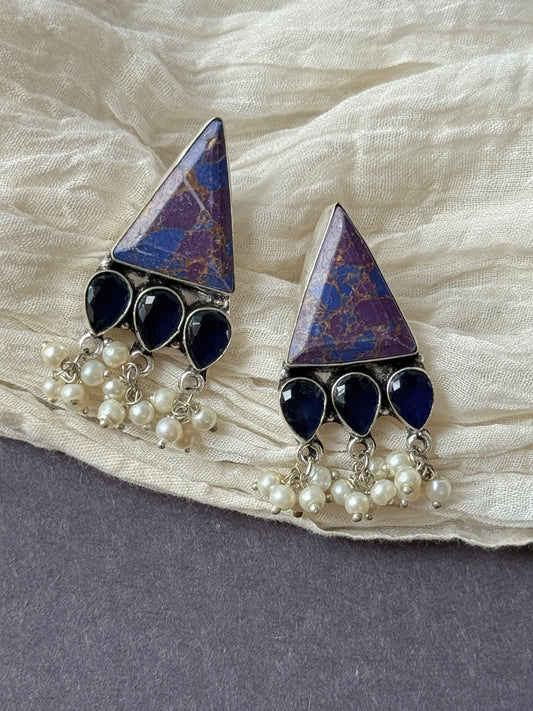Triangular Silk Stone Earrings