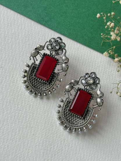 German Silver Silk Stone Embedded Earrings