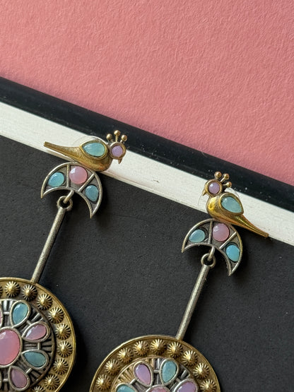 German Silver Bird Dual Tone Earrings