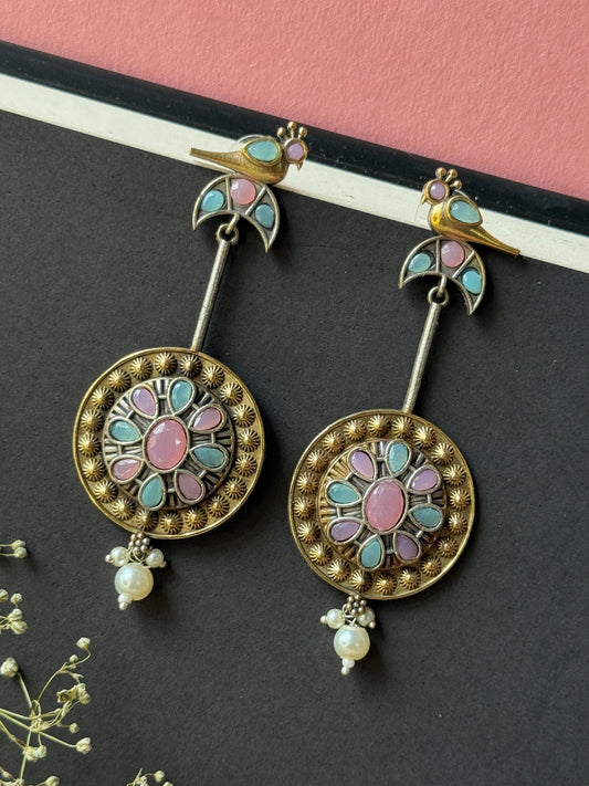 German Silver Bird Dual Tone Earrings
