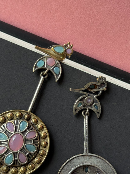 German Silver Bird Dual Tone Earrings