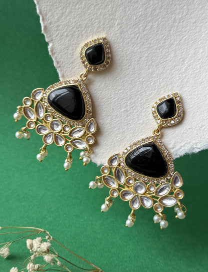 Silk Stone Embedded Party Wear Golden Earrings