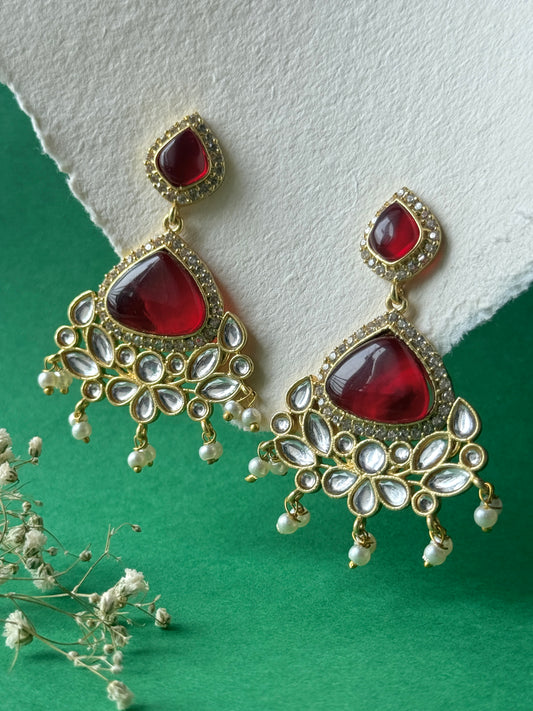 Silk Stone Embedded Party Wear Golden Earrings