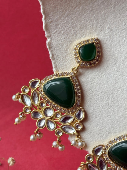 Silk Stone Embedded Party Wear Golden Earrings
