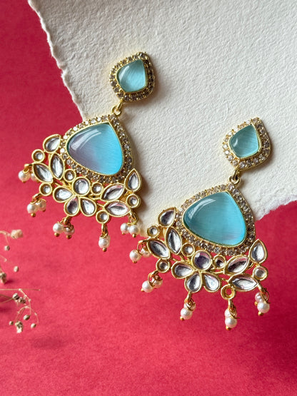 Silk Stone Embedded Party Wear Golden Earrings