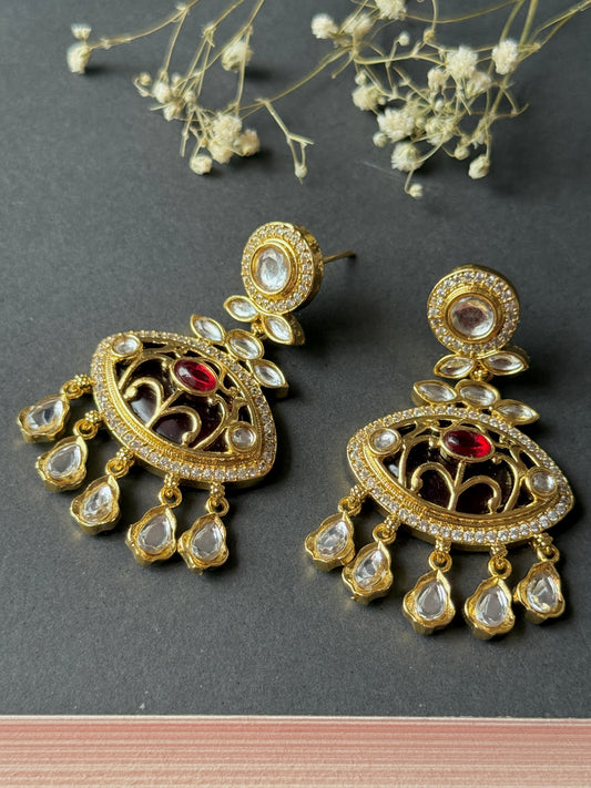 Golden Party Wear Moissanite Stone Earrings