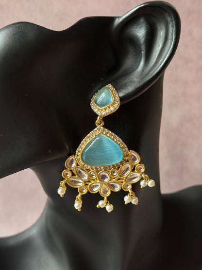 Silk Stone Embedded Party Wear Golden Earrings