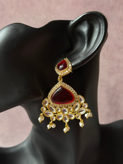 Silk Stone Embedded Party Wear Golden Earrings