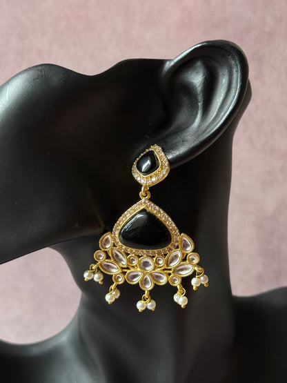Silk Stone Embedded Party Wear Golden Earrings