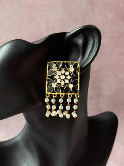 Hand-Painted Golden Square Earrings for Women