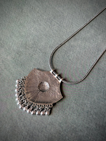 Silver Plated Peacock Engraved Oxidised Necklace with Chain