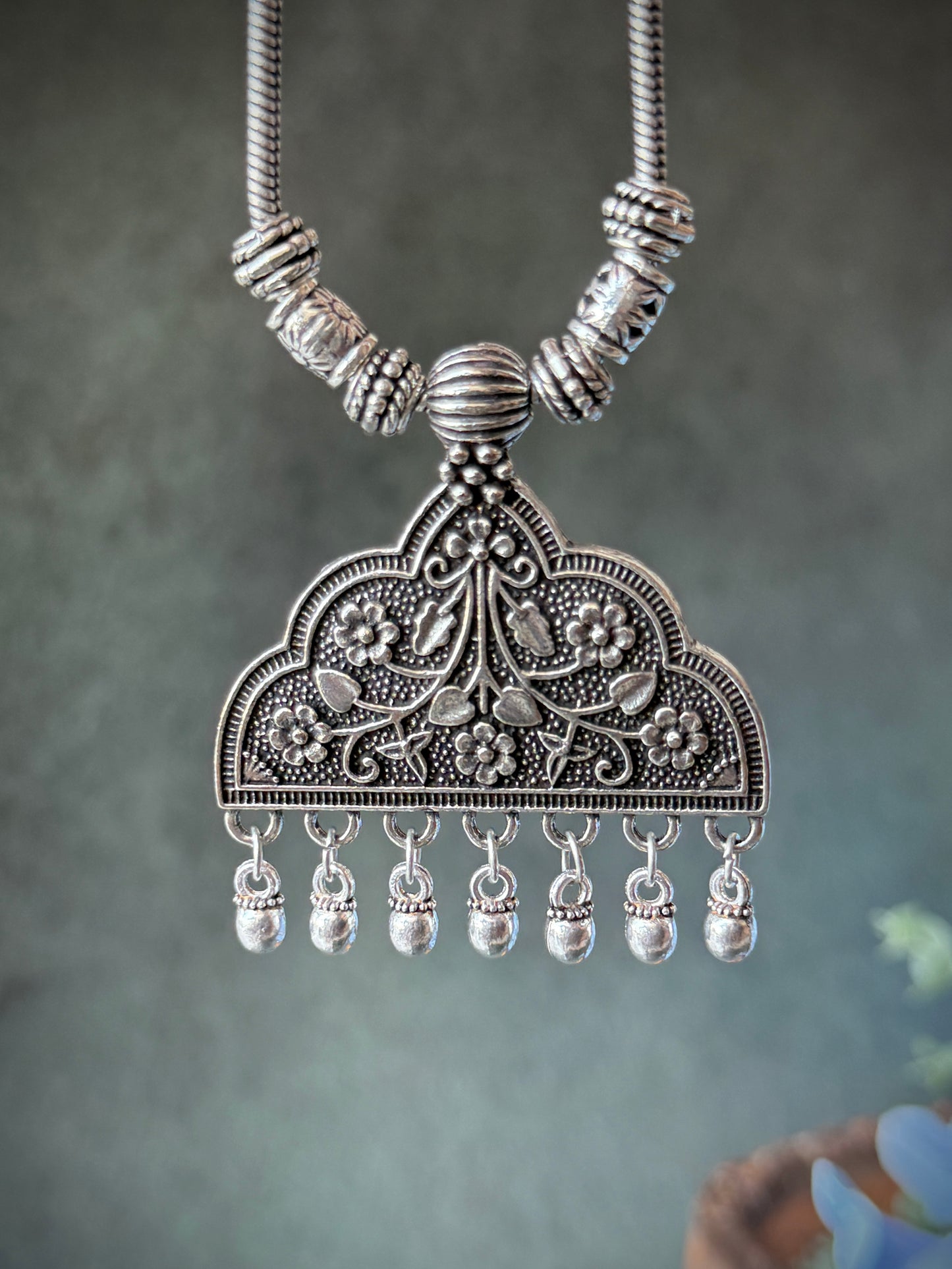 Floral Oxidised Necklace with Chain