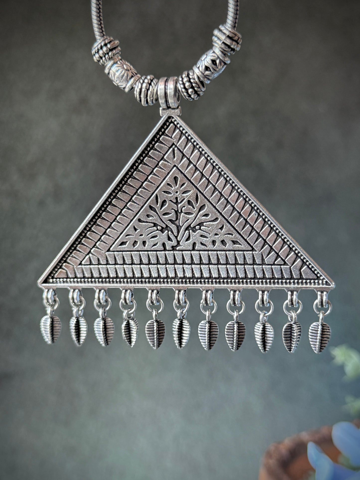 Triangular Oxidised Necklace with Chain