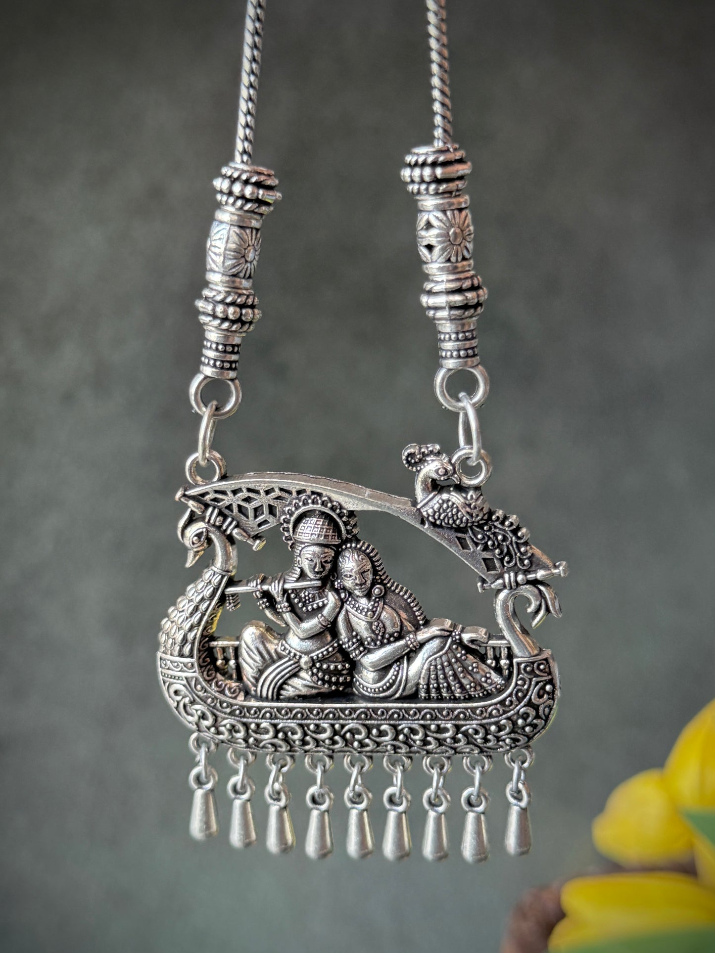 Radha Krishna Swing Oxidised Necklace with Chain