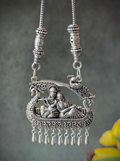Radha Krishna Swing Oxidised Necklace with Chain