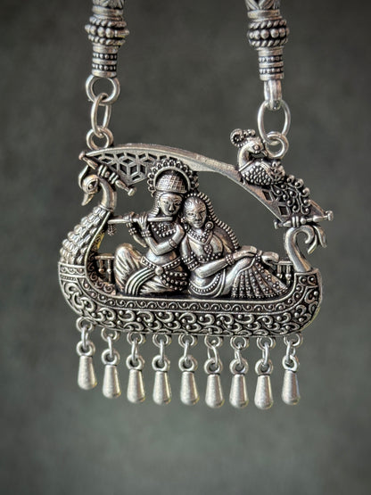 Radha Krishna Swing Oxidised Necklace with Chain