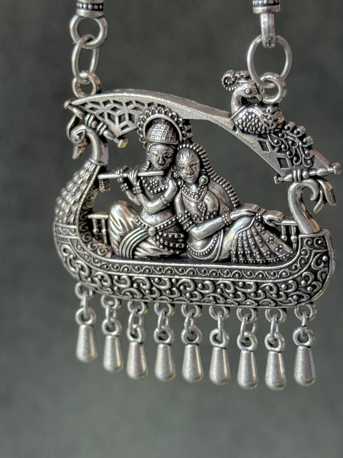 Radha Krishna Swing Oxidised Necklace with Chain