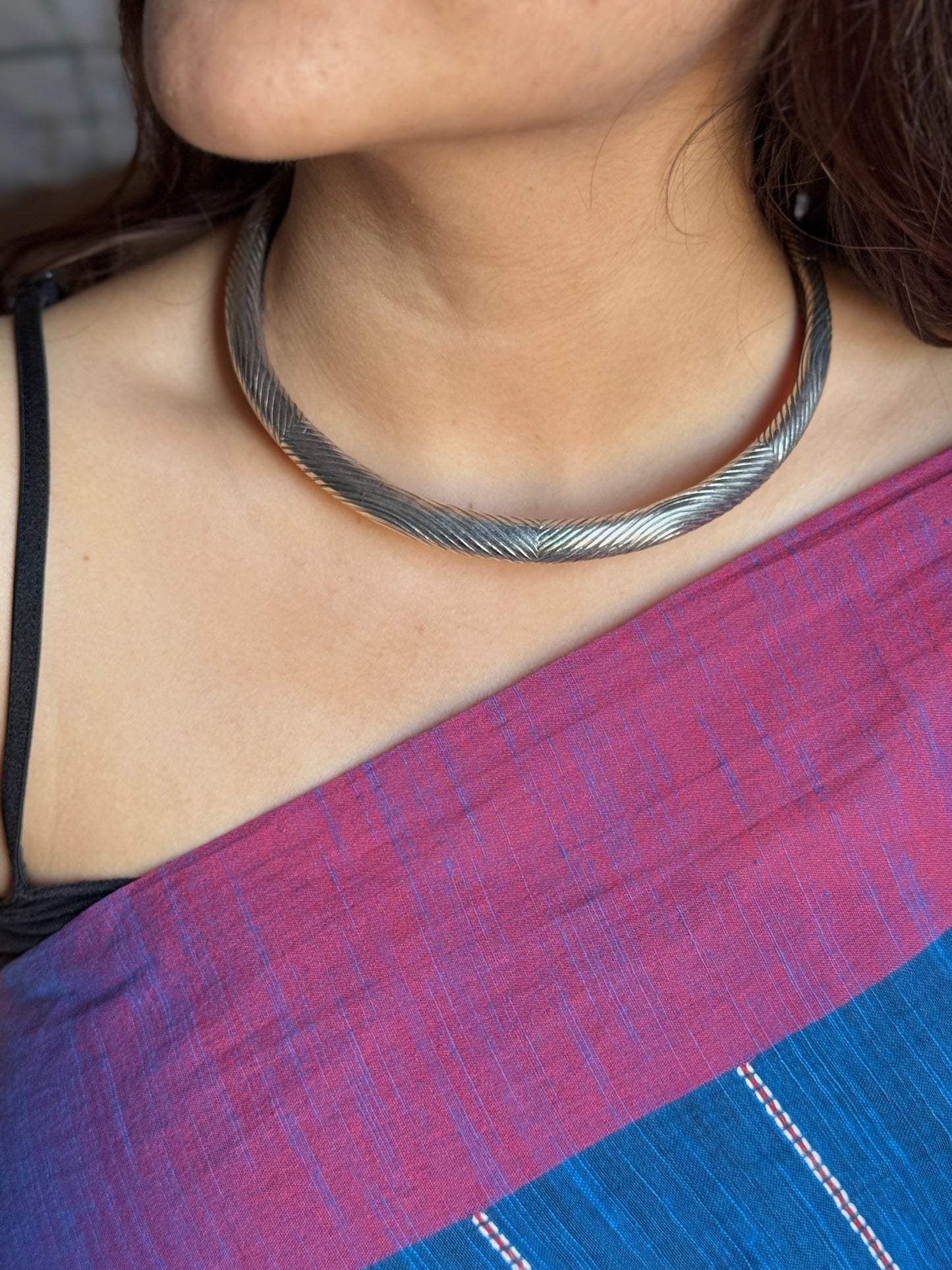 Silver-Plated Engraved Hasli Necklace