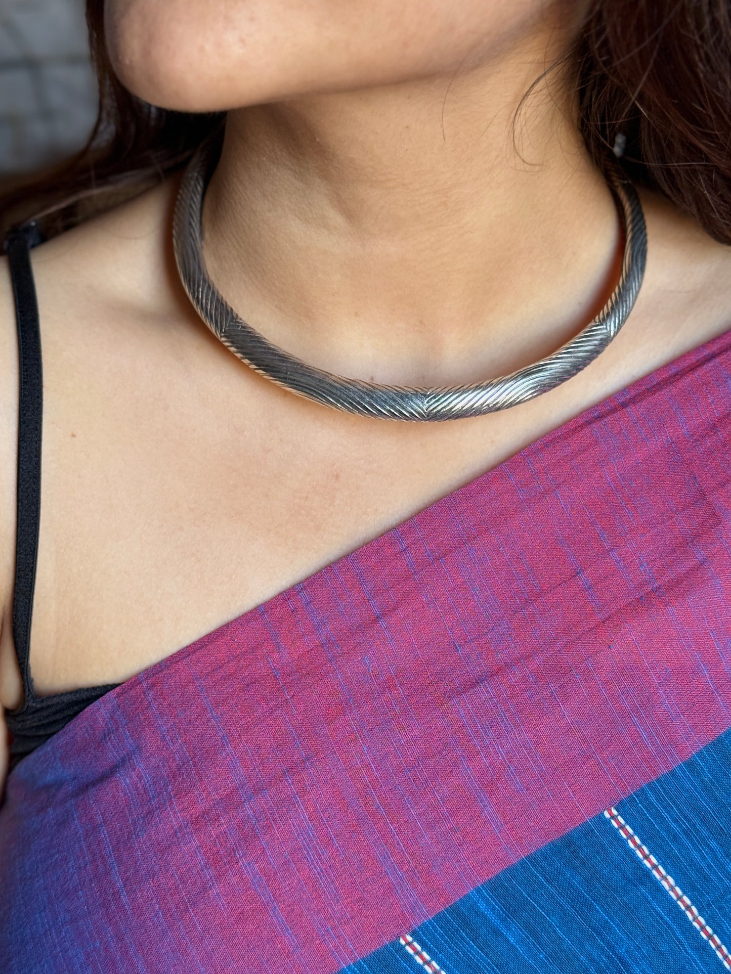 Silver-Plated Engraved Hasli Necklace