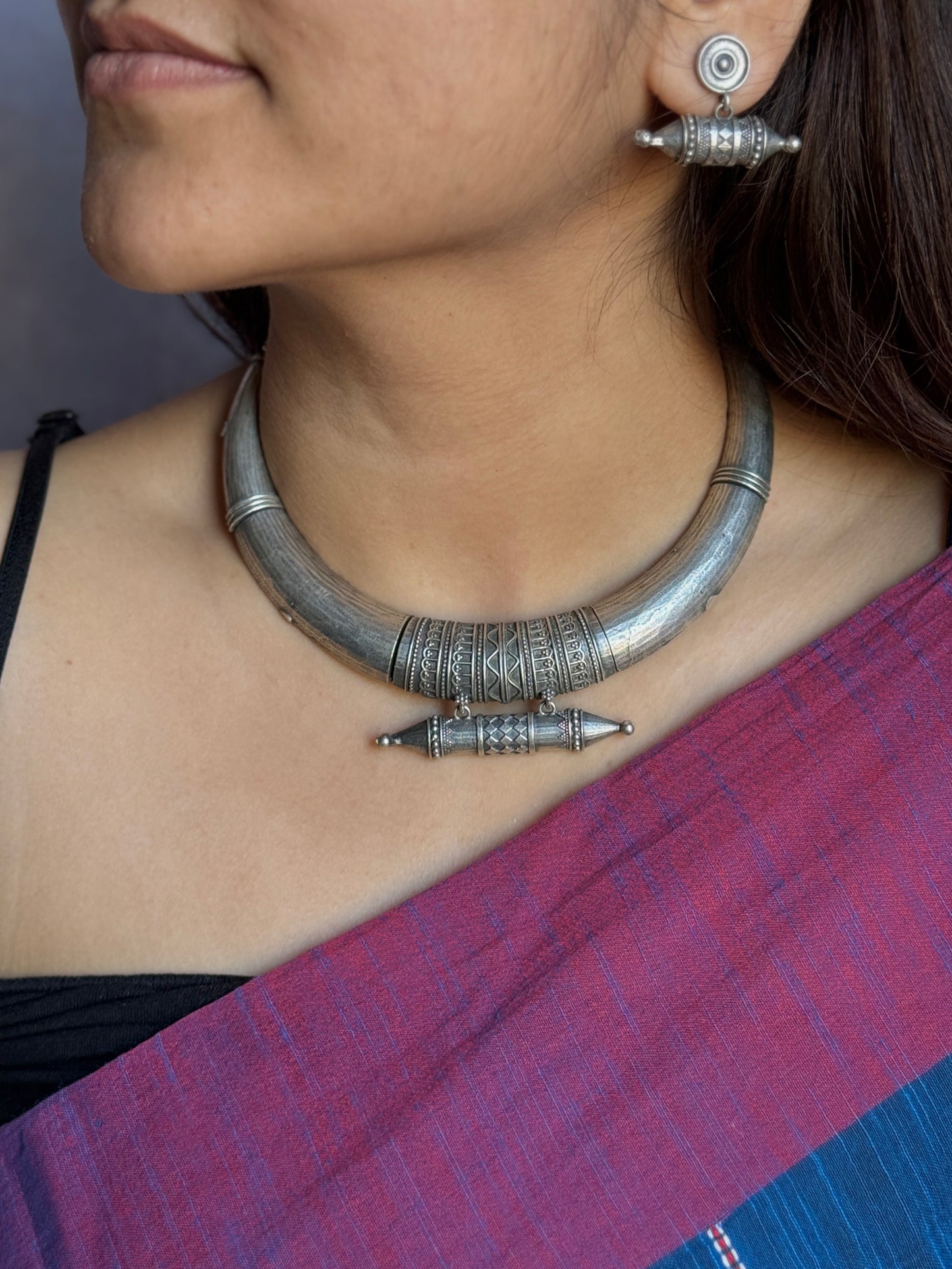 Handmade Silver-Plated Hasli Necklace with Earrings