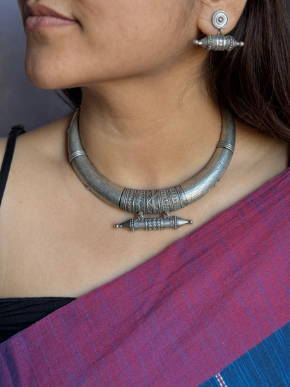 Handmade Silver-Plated Hasli Necklace with Earrings