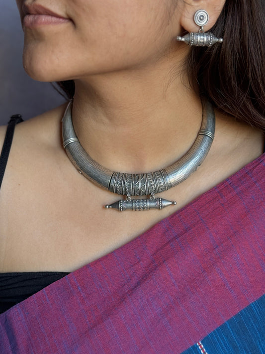 Handmade Silver-Plated Hasli Necklace with Earrings