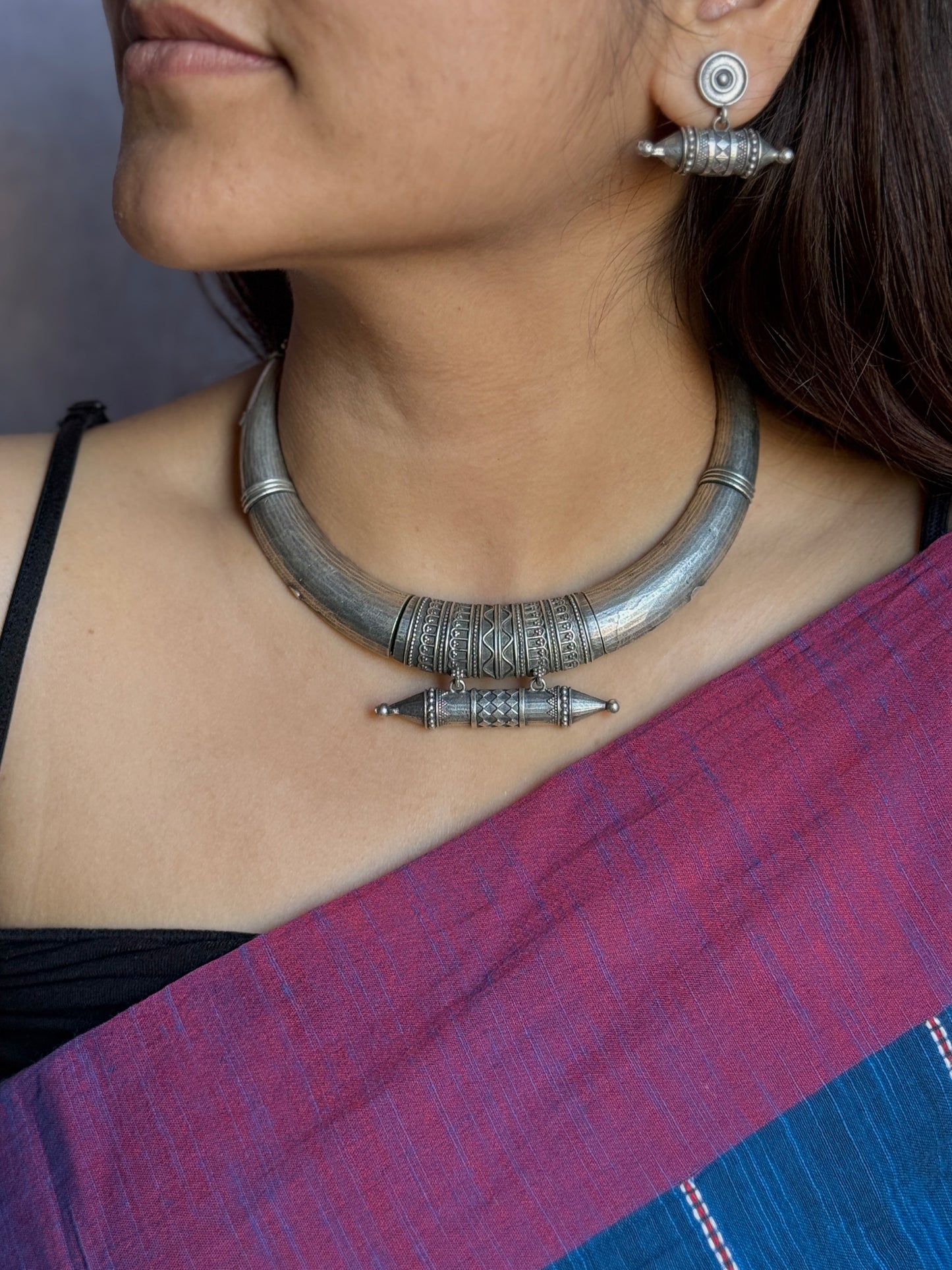 Handmade Silver-Plated Hasli Necklace with Earrings