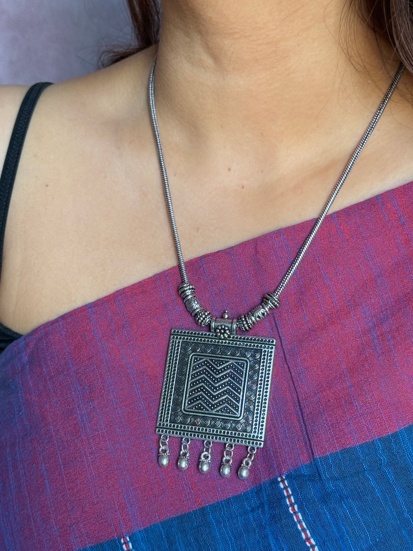 Square Oxidized Necklace with Chain