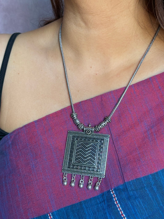 Square Oxidized Necklace with Chain