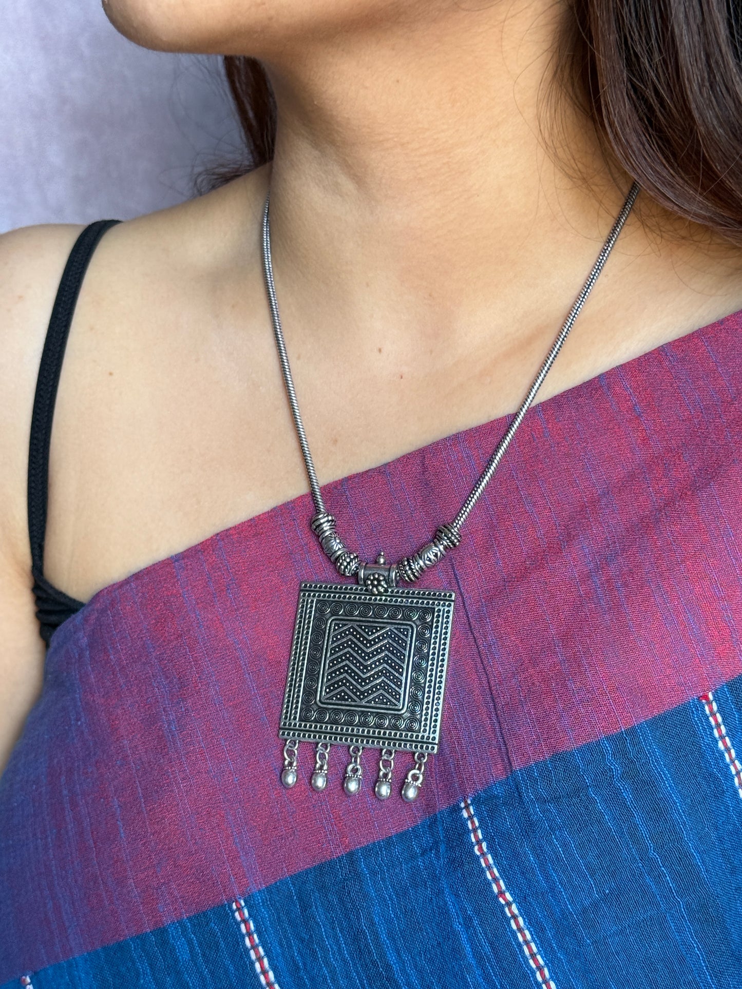 Square Oxidized Necklace with Chain