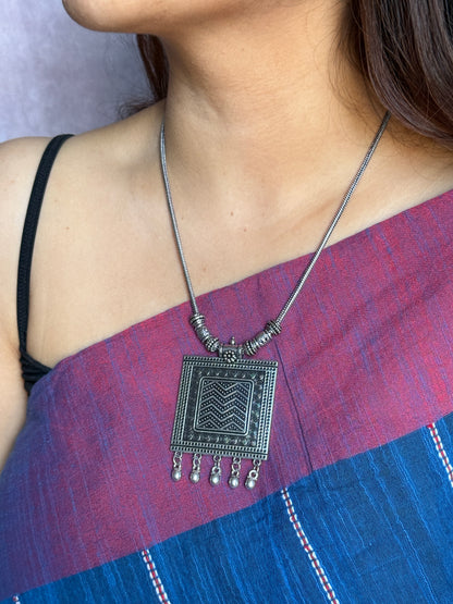 Square Oxidized Necklace with Chain