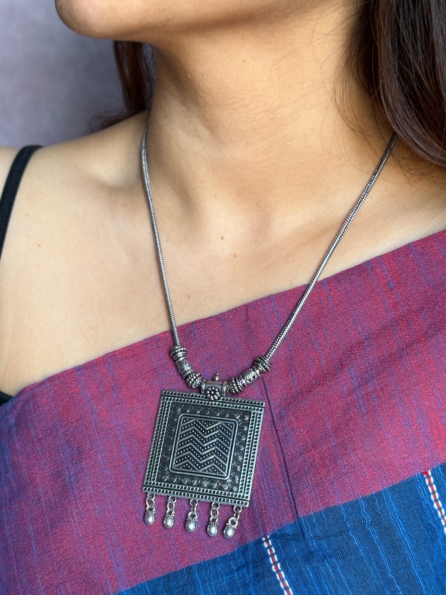 Square Oxidized Necklace with Chain