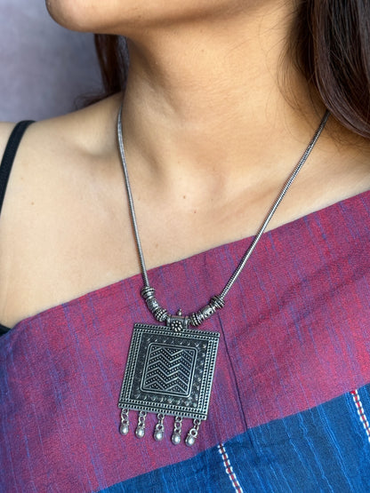 Square Oxidized Necklace with Chain