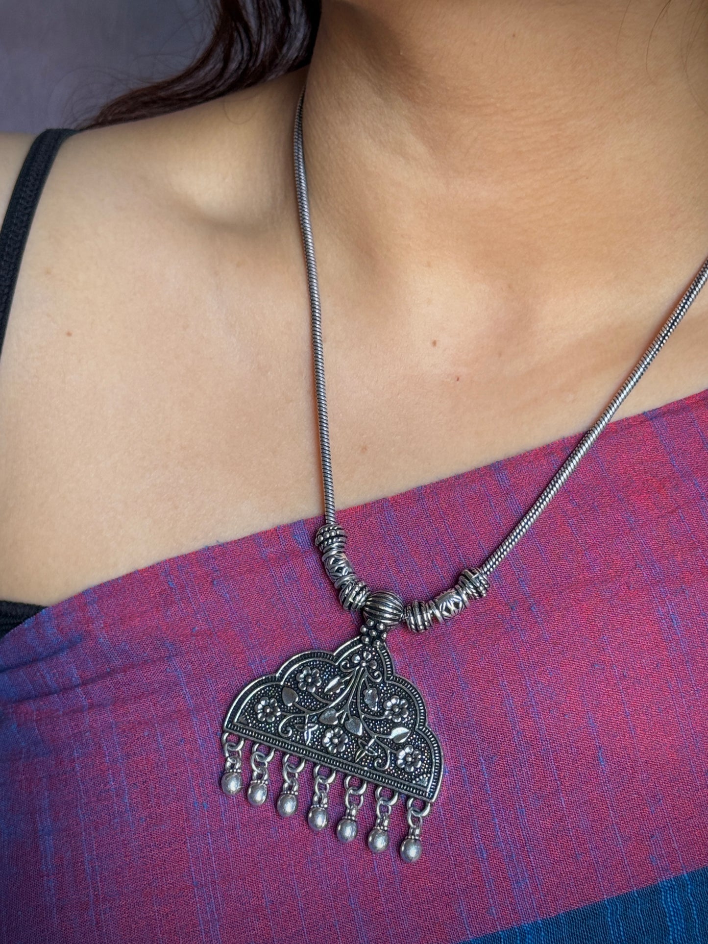 Floral Oxidised Necklace with Chain