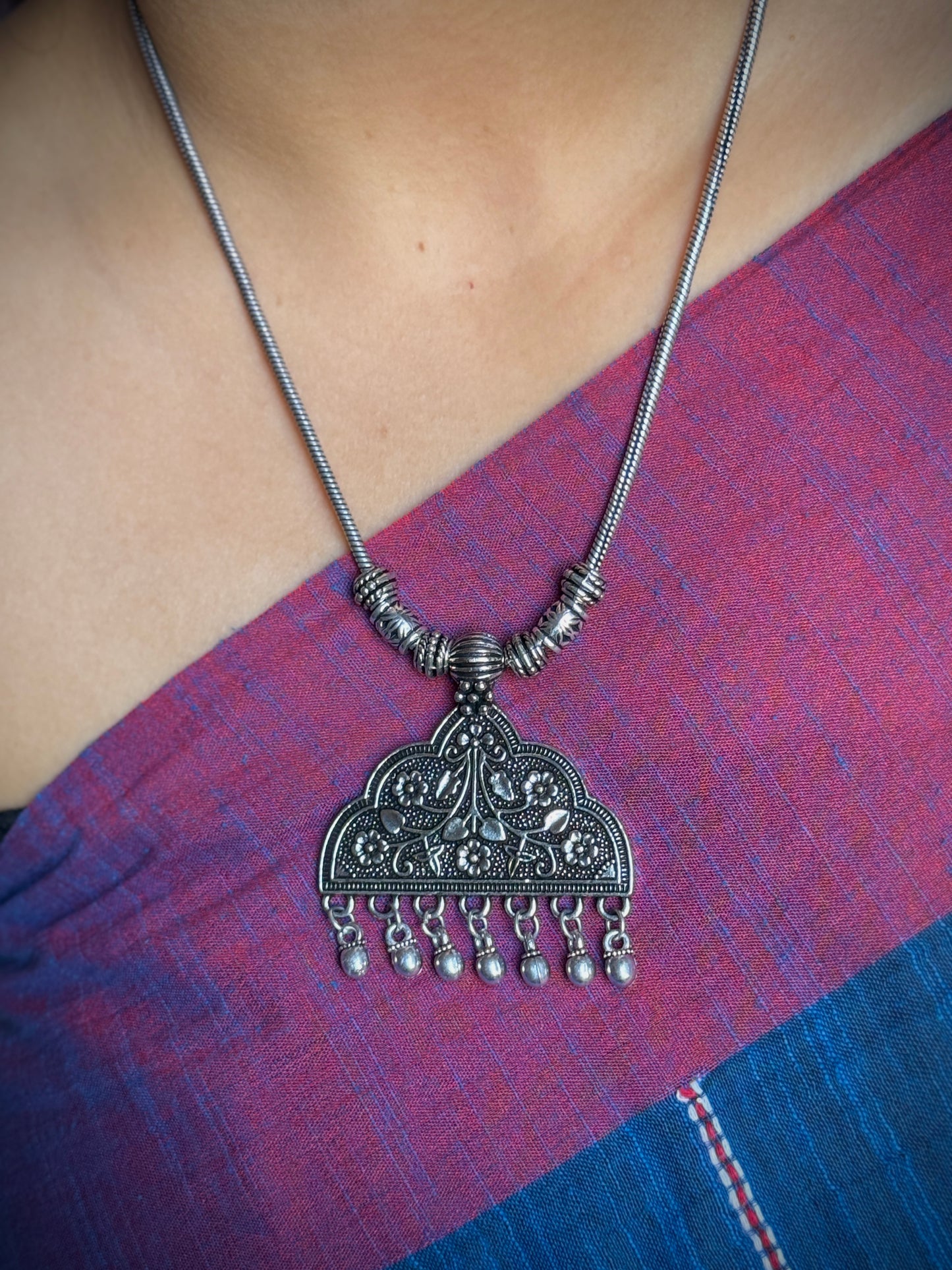 Floral Oxidised Necklace with Chain