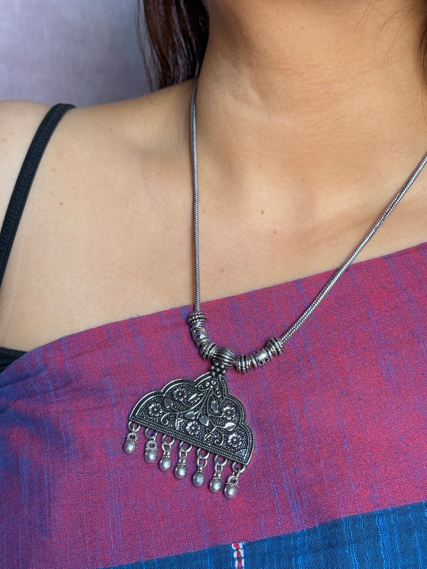 Floral Oxidised Necklace with Chain