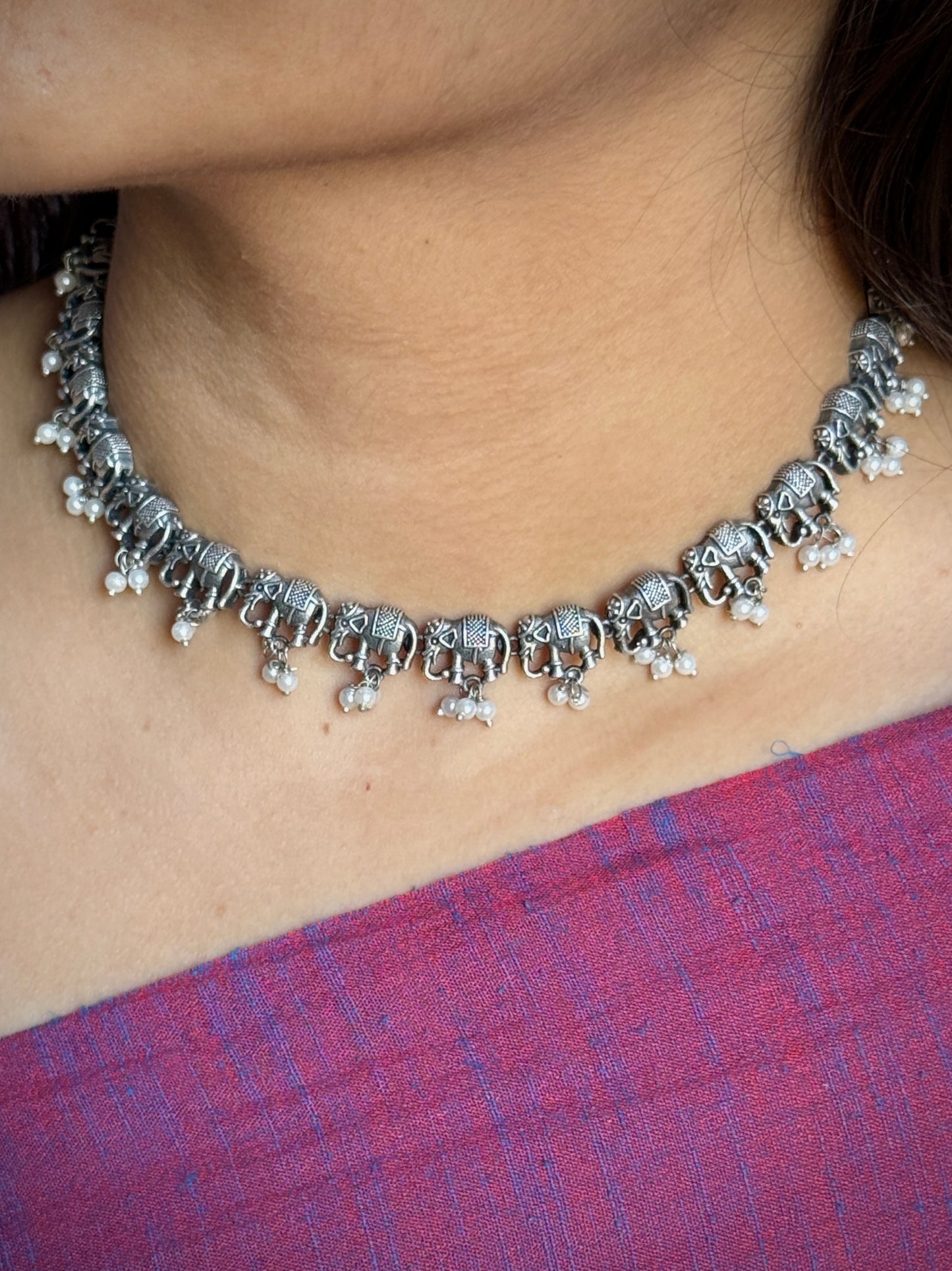 Elephant Charms Oxidized Necklace with Chain