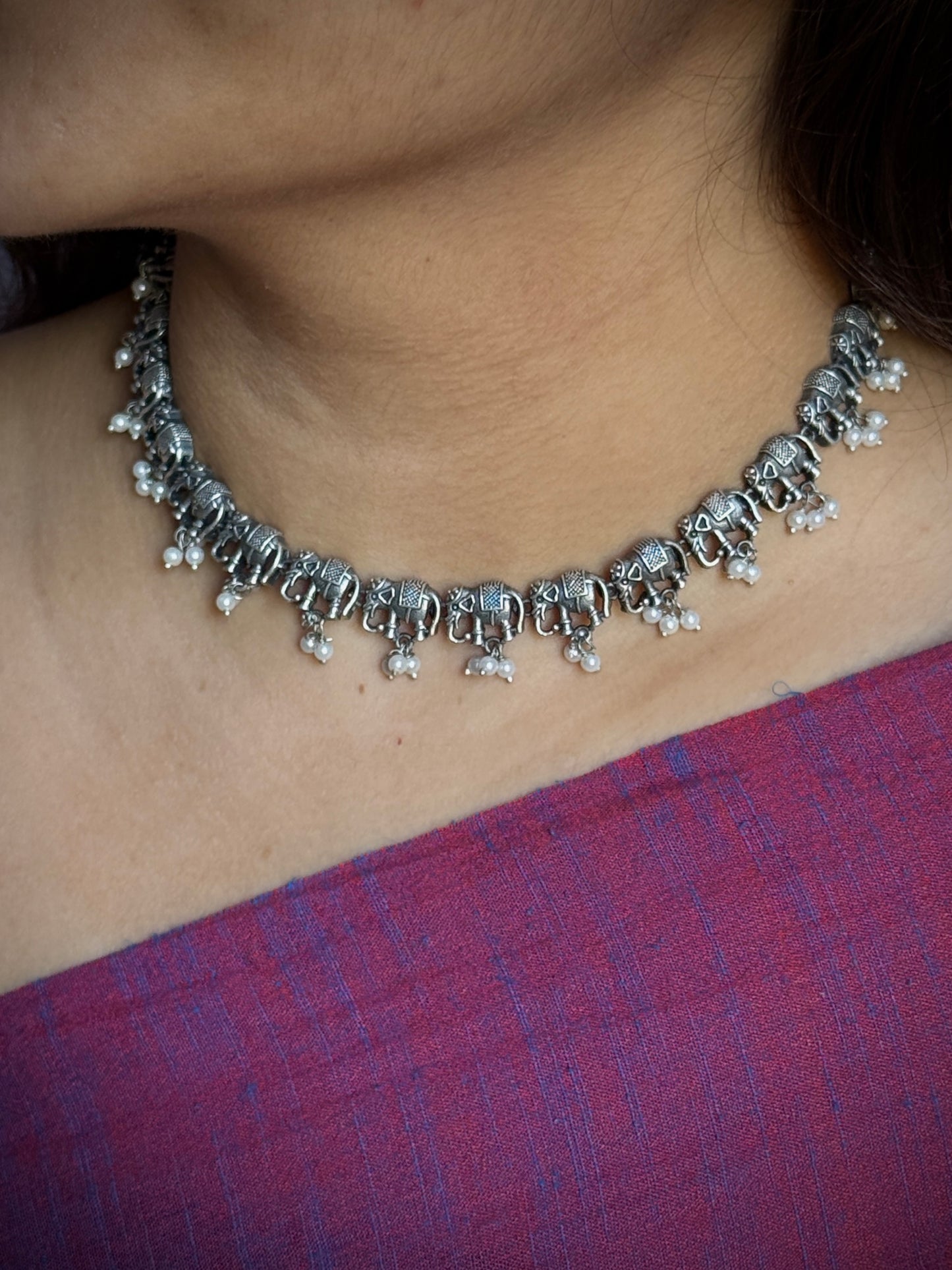 Elephant Charms Oxidized Necklace with Chain