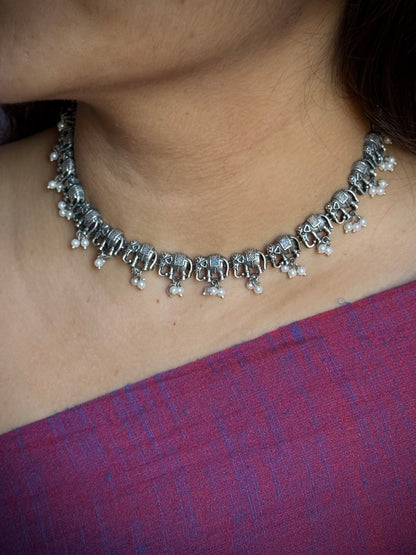 Elephant Charms Oxidized Necklace with Chain