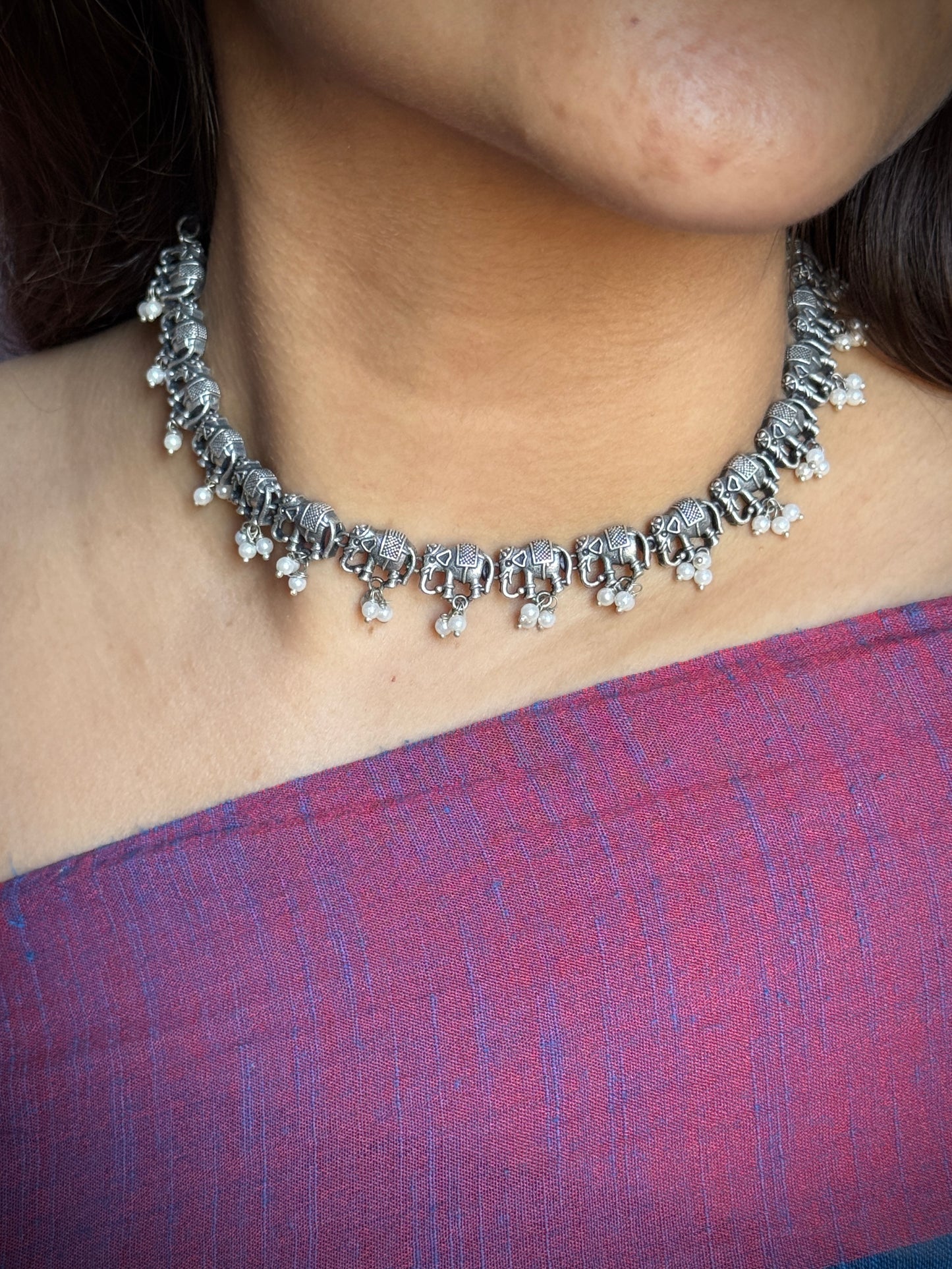 Elephant Charms Oxidized Necklace with Chain