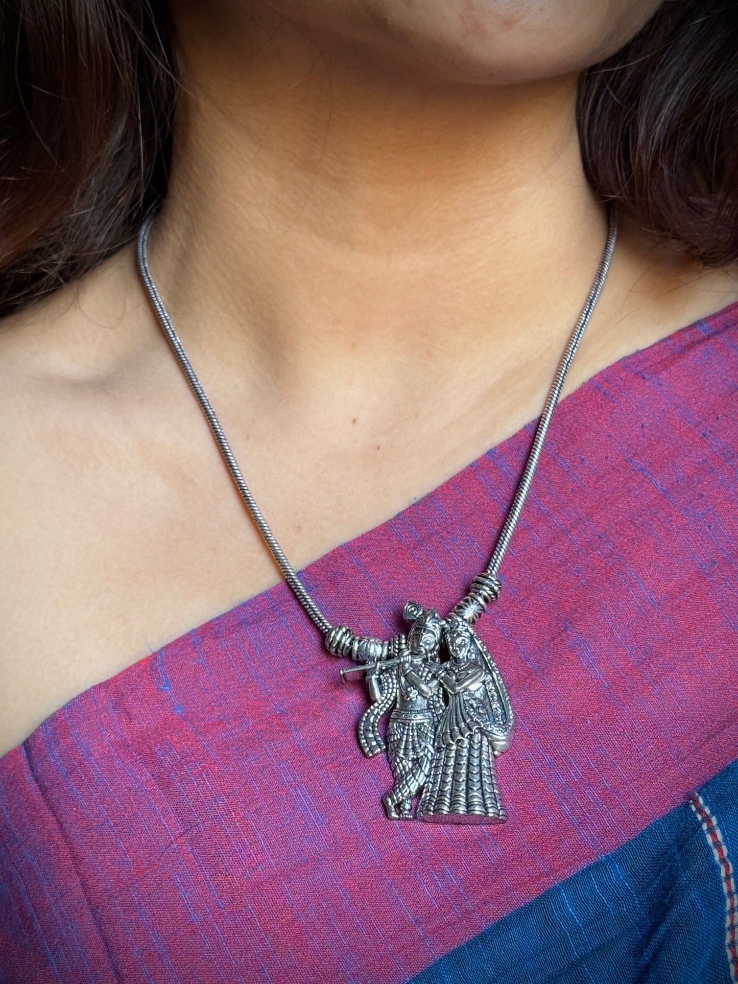Radha Krishna Oxidized Necklace with Chain