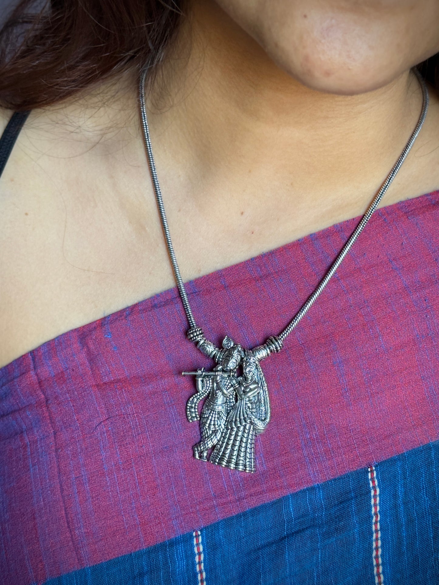 Radha Krishna Oxidized Necklace with Chain
