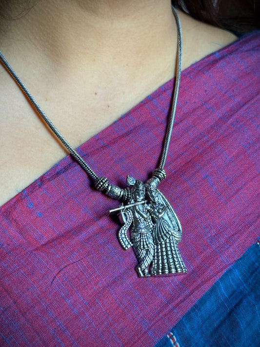 Radha Krishna Oxidized Necklace with Chain