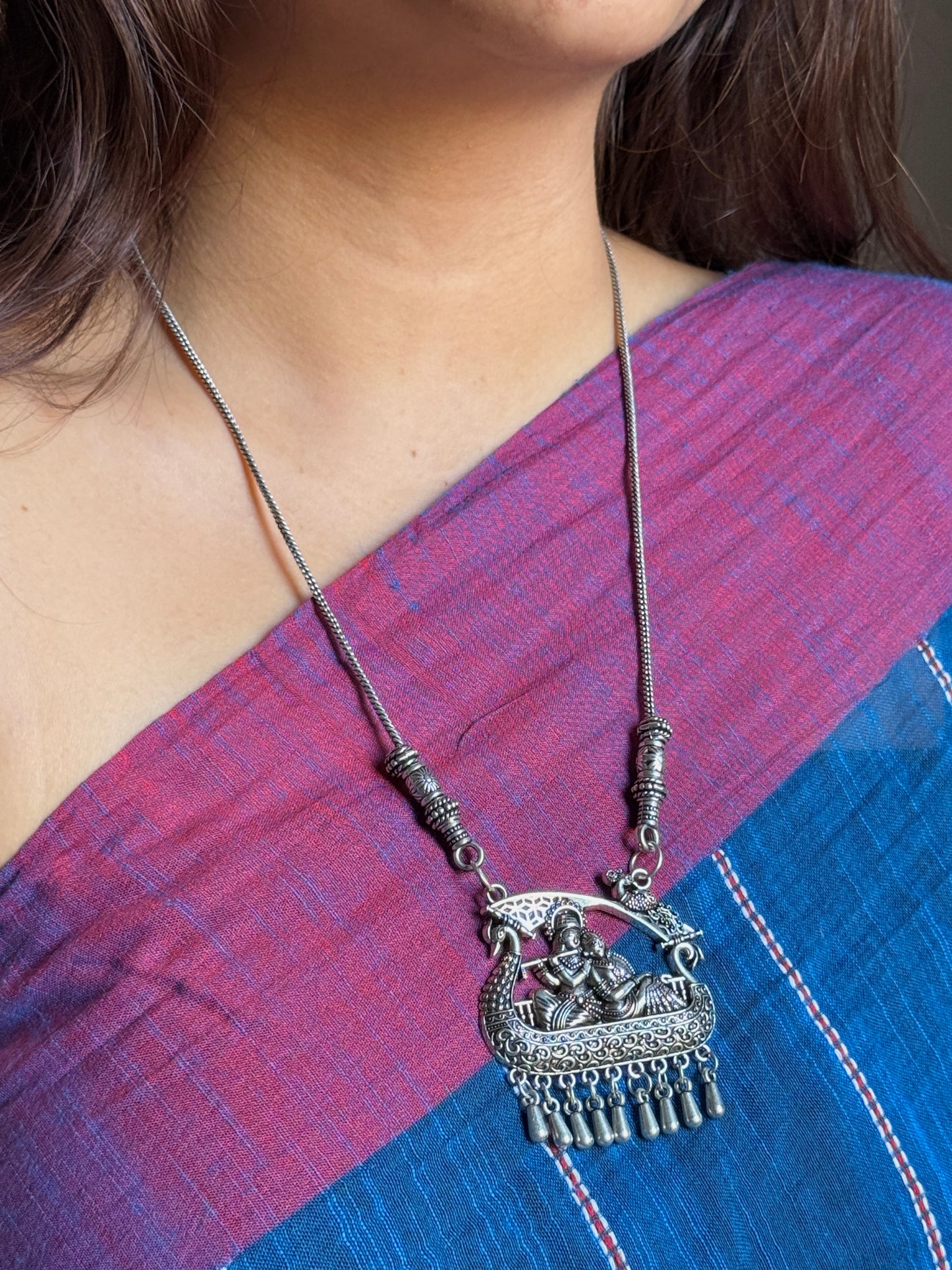 Radha Krishna Swing Oxidised Necklace with Chain