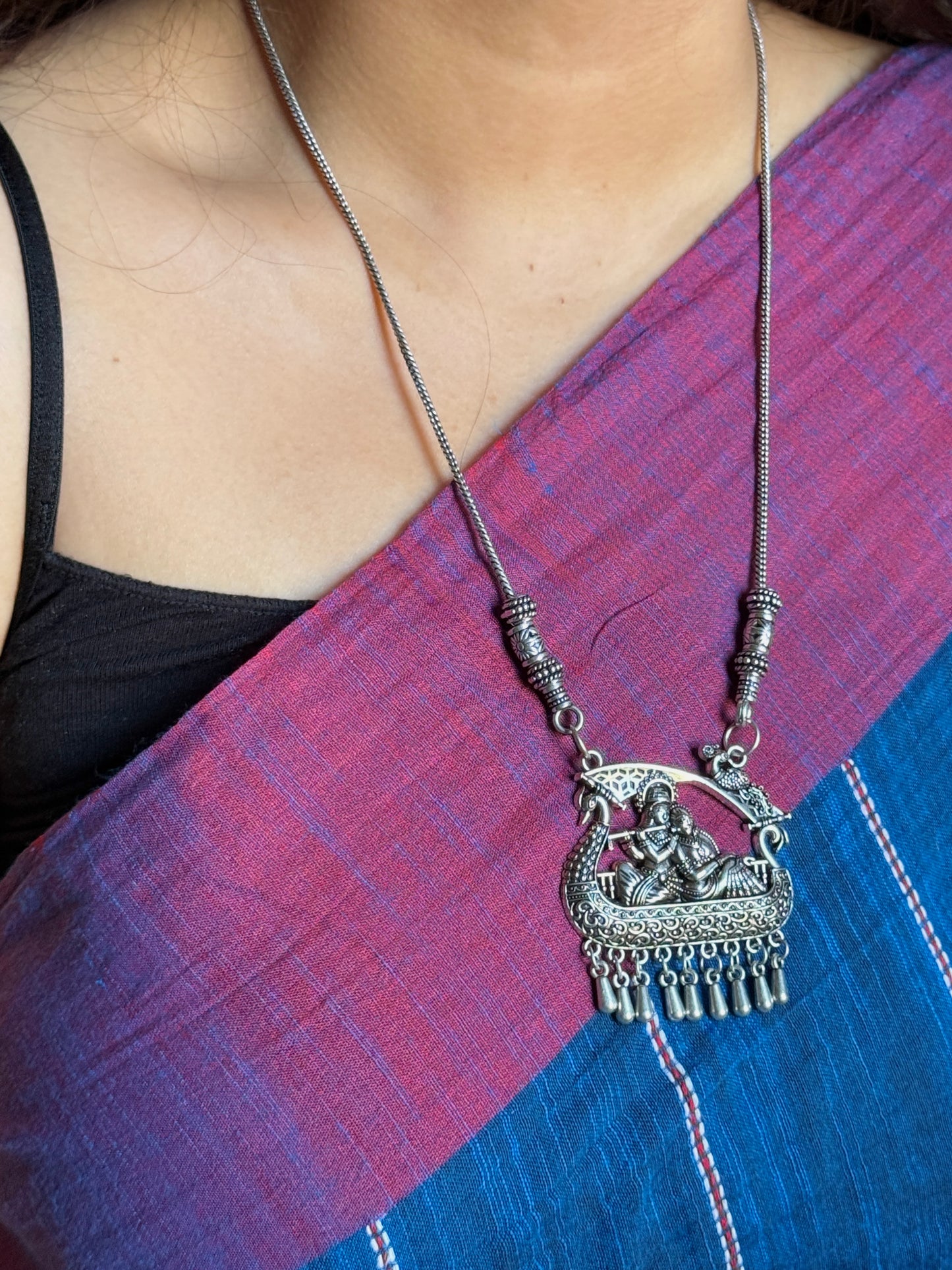 Radha Krishna Swing Oxidised Necklace with Chain
