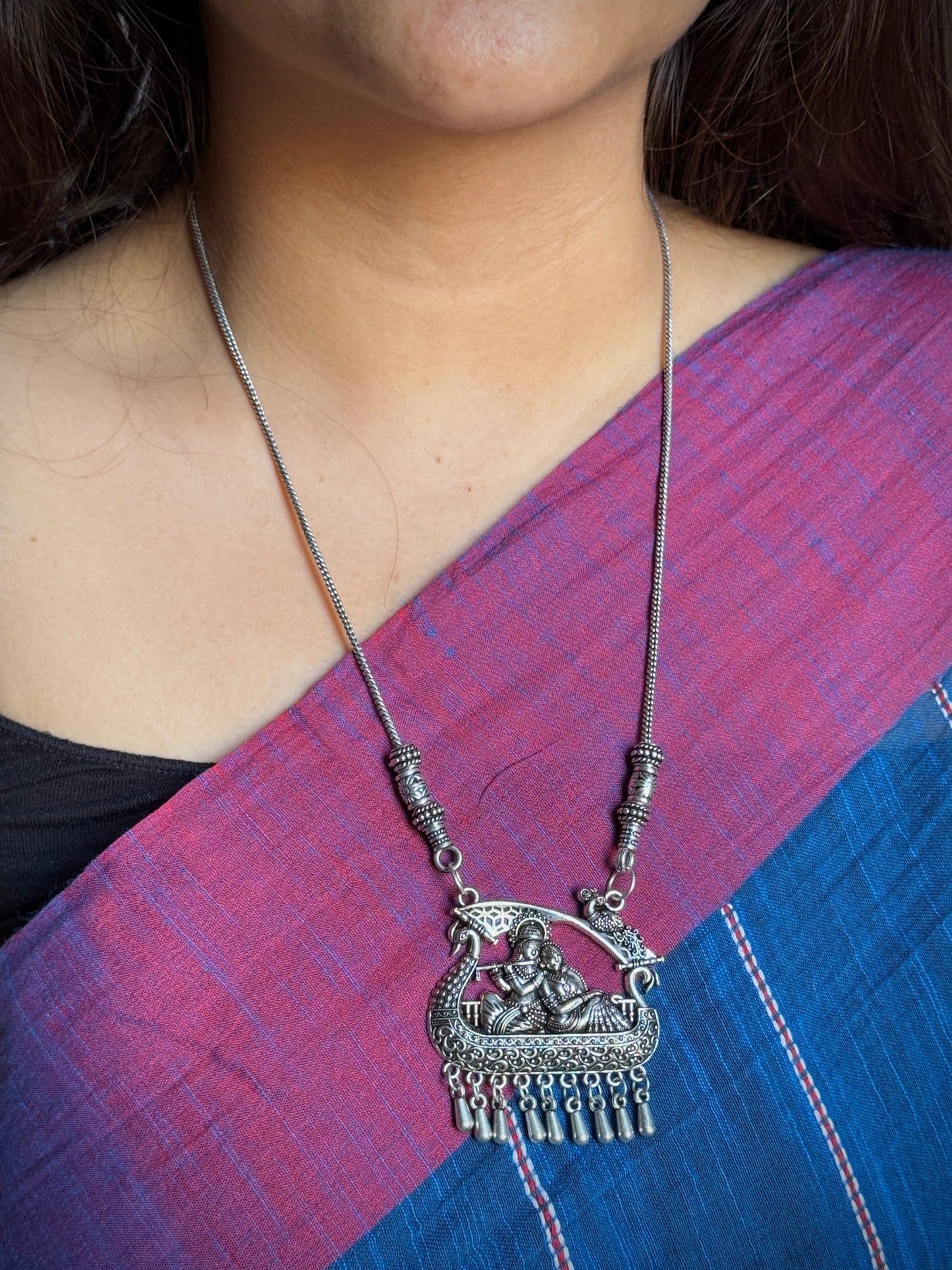 Radha Krishna Swing Oxidised Necklace with Chain