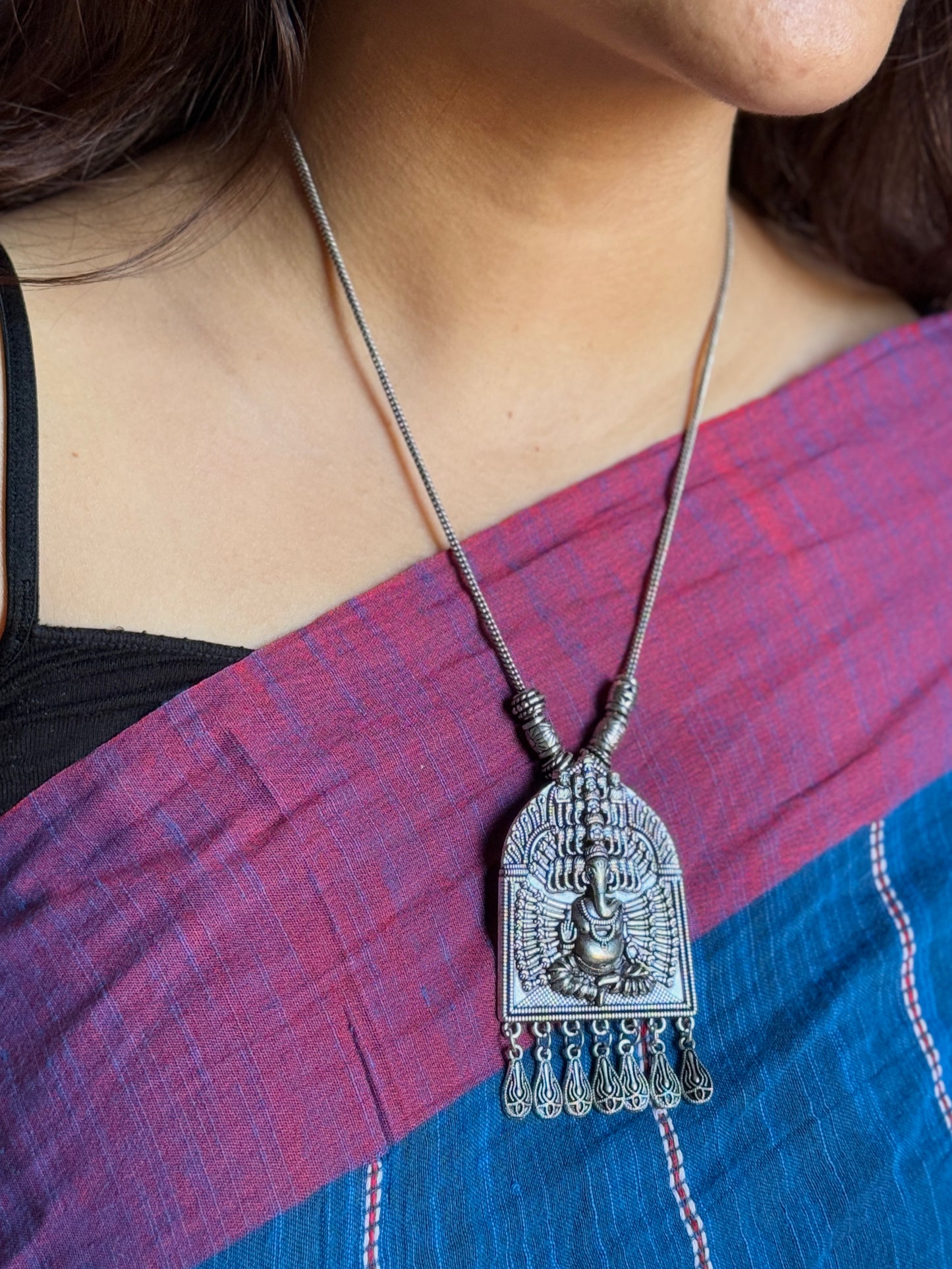 Silver Plated Ganesha Ji Oxidised Necklace with Chain